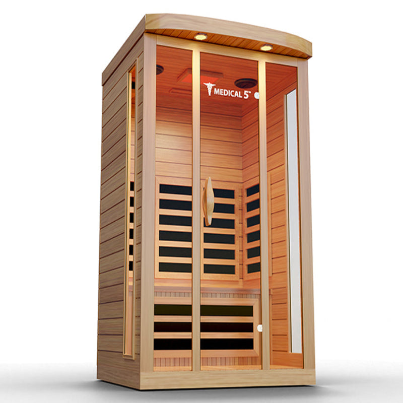 Medical Saunas – Medical 5 Three-Person Home Infrared Sauna, Hemlock Wood, 9 Heaters, 2200 W