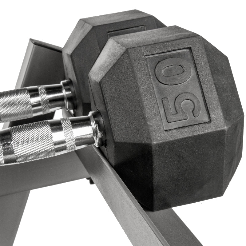 XMARK 5–50 lb Hex Dumbbell Set with Rack & Adjustable Weight Bench