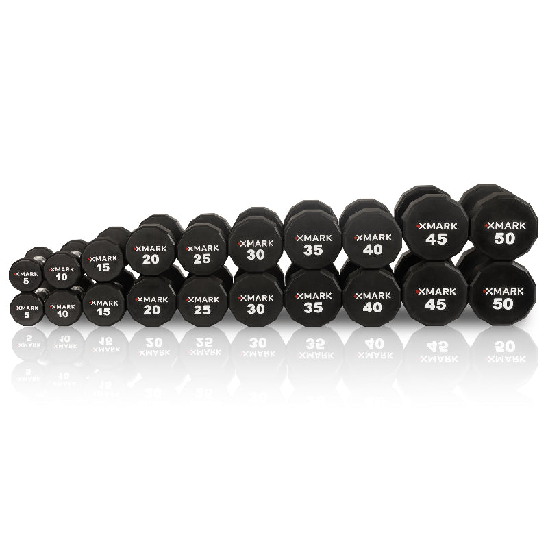 XMARK 12-Sided Commercial Urethane Dumbbell Sets – 5–50 lb & 5–75 lb Options
