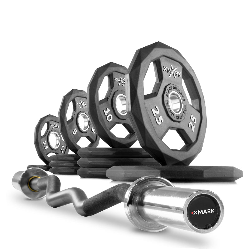 XMARK Black Diamond Olympic Weight Plates & Curl Barbell Sets