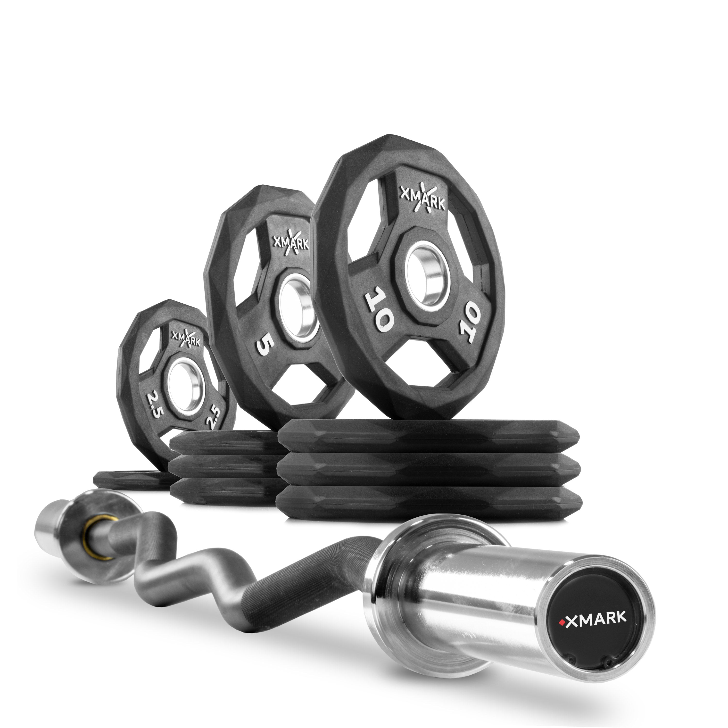 XMARK Black Diamond Olympic Weight Plates and Curl Barbell Sets