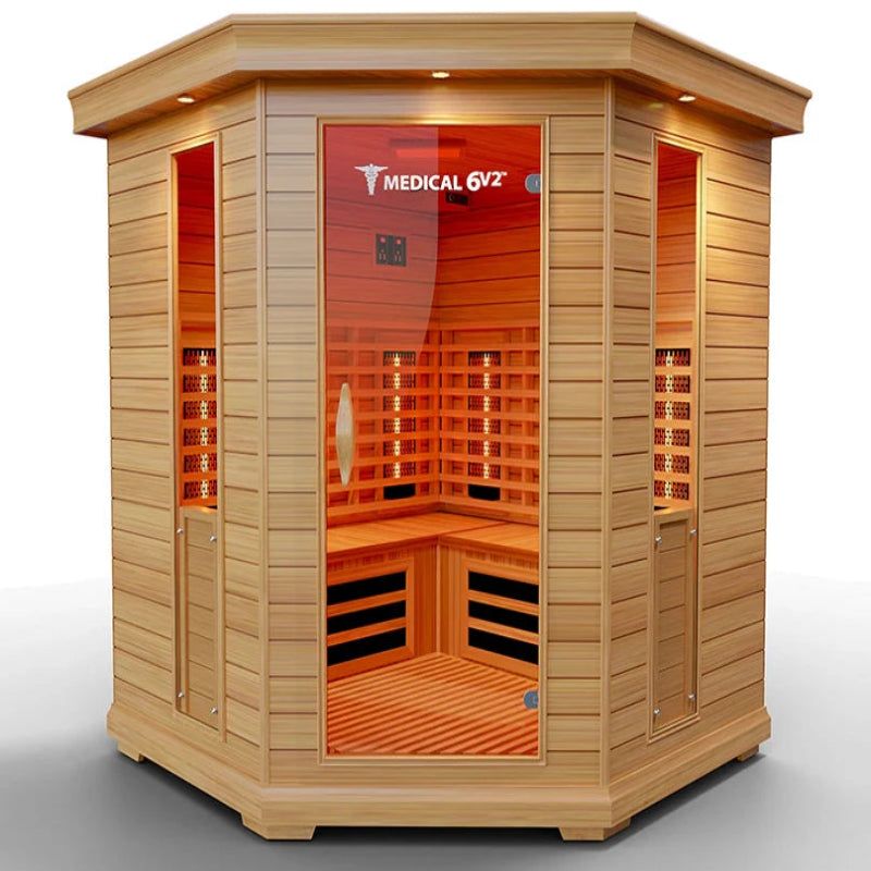 Medical Saunas – Medical 6 Plus Full Spectrum Infrared Sauna, Hemlock Wood, 6-Person Capacity, 12 Heaters, 2250 W