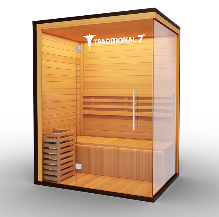 Medical Saunas – Traditional 7 Three-Person Home Steam Sauna, Hemlock Wood, 4.5 kW Heater