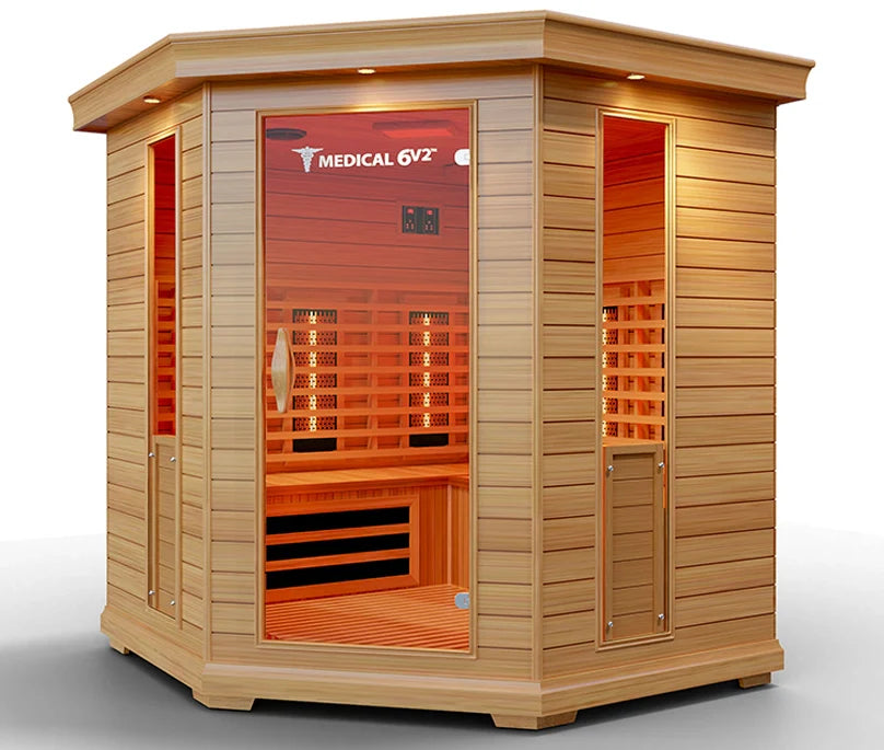 Medical Saunas – Medical 6 Plus Full Spectrum Infrared Sauna, Hemlock Wood, 6-Person Capacity, 12 Heaters, 2250 W