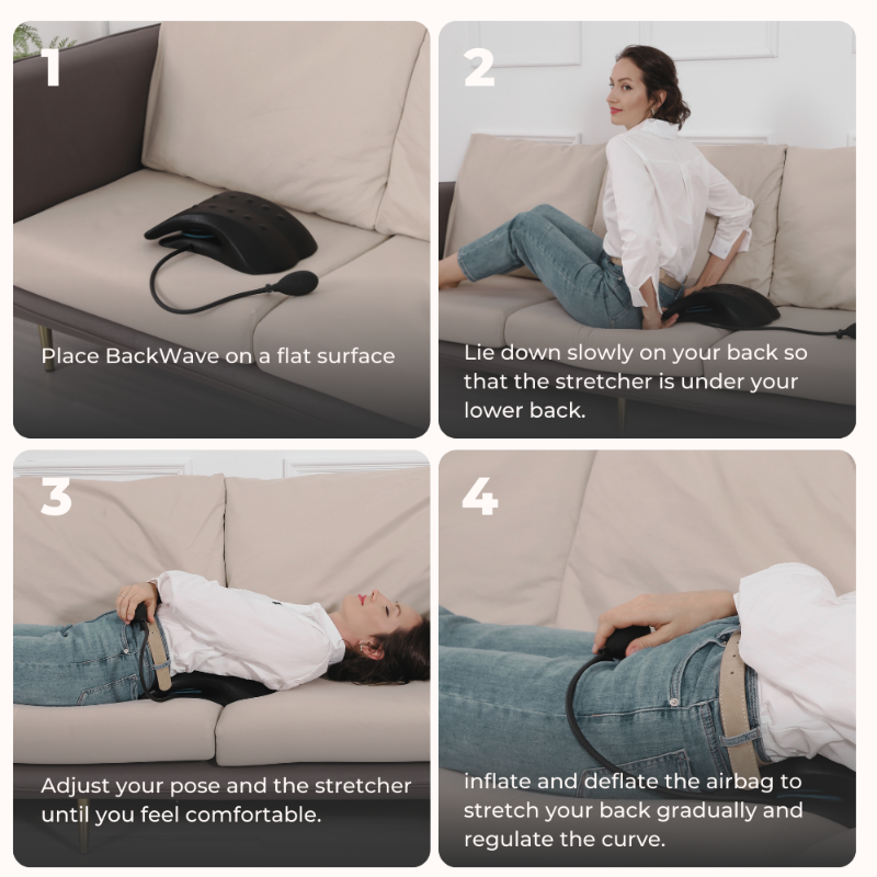 BackWave Back Stretcher - Adjustable Lumbar Support Device with Air Pump for Pain Relief & Posture Improvement
