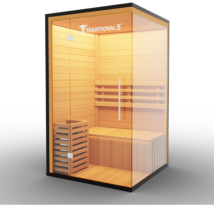 Medical Saunas – Traditional 5 One-Person Home Steam Sauna, Hemlock Wood, 4.5 kW Heater