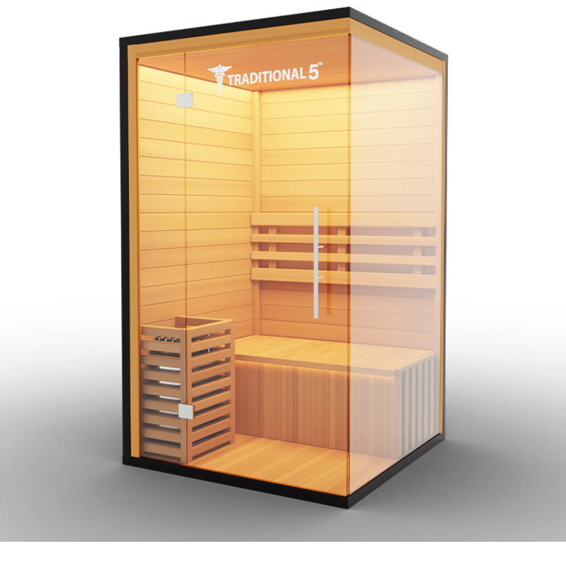 Medical Saunas – Traditional 5 One-Person Home Steam Sauna, Hemlock Wood, 4.5 kW Heater
