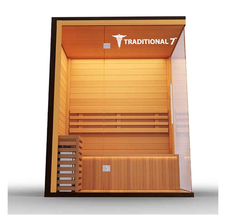 Medical Saunas – Traditional 7 Three-Person Home Steam Sauna, Hemlock Wood, 4.5 kW Heater