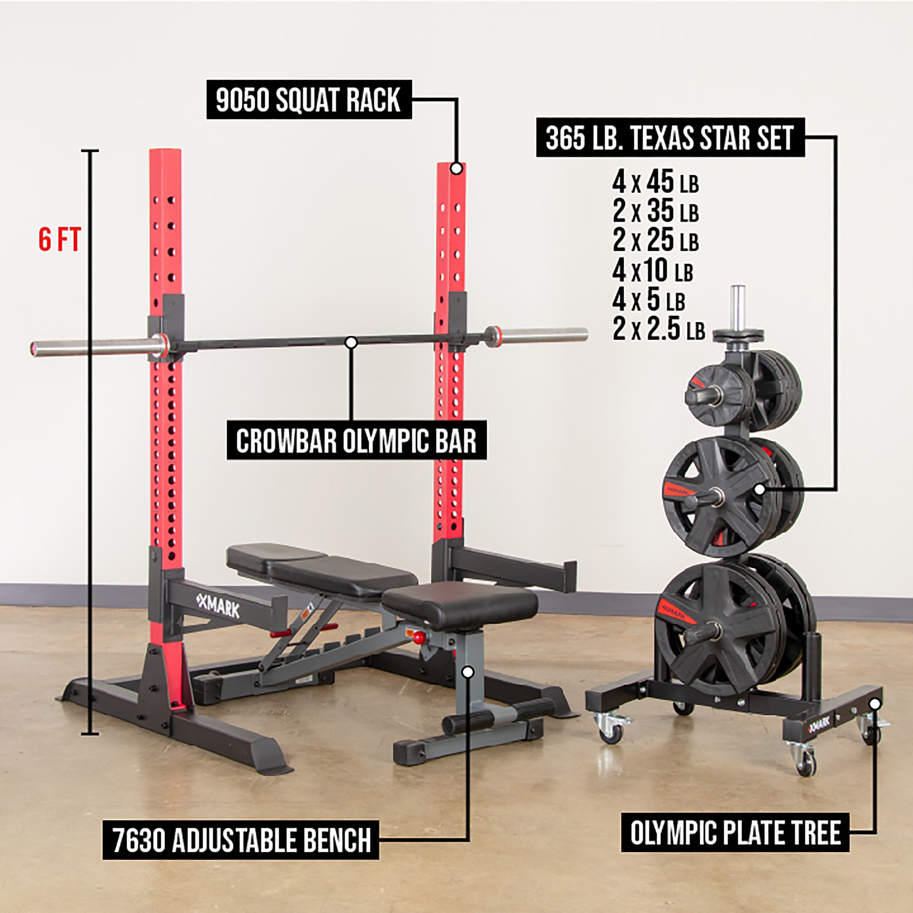 XMARK Squat Rack Home Gym Package with Bench & Weights