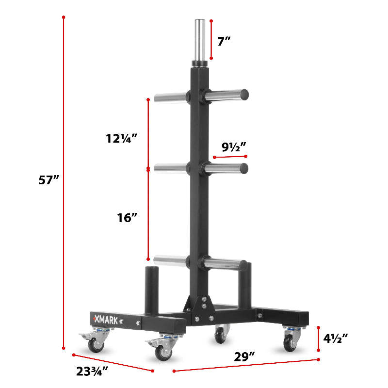 XMARK Commercial Olympic Weight Plate Tree w/ Casters & Dual Bar Holders