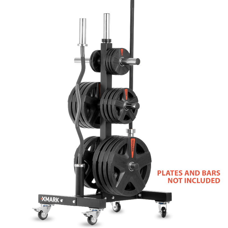 XMARK Commercial Olympic Weight Plate Tree w/ Casters & Dual Bar Holders
