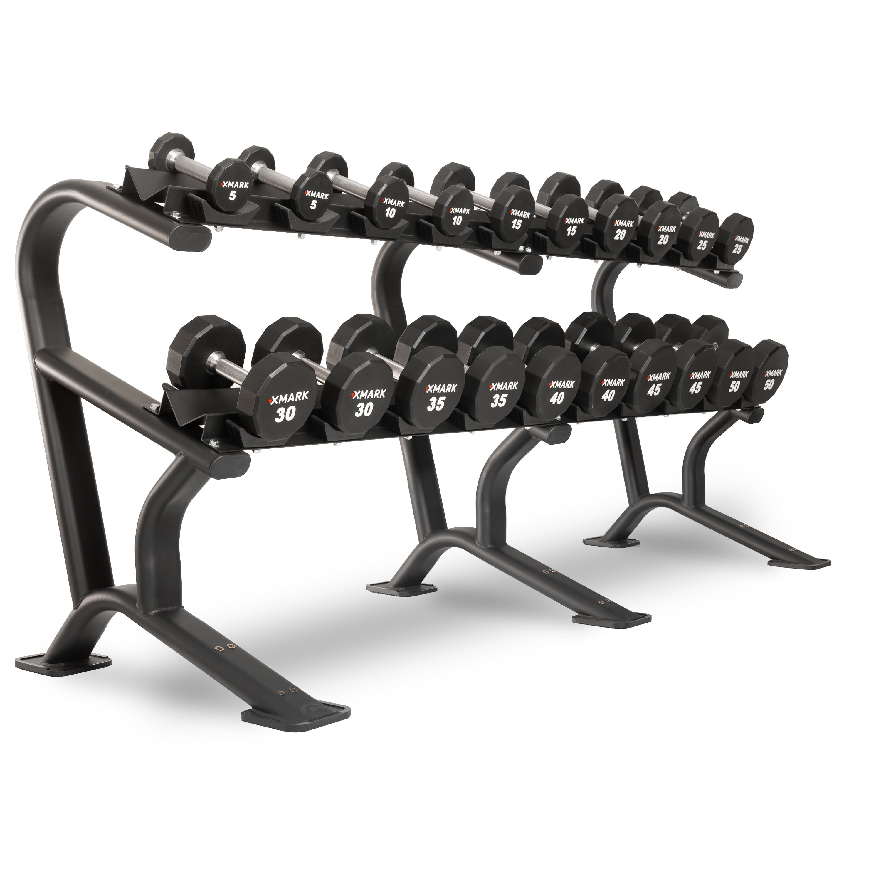 XMARK 12-Sided Commercial Urethane Dumbbells (5-50 lb and 5-75 lb Sets)