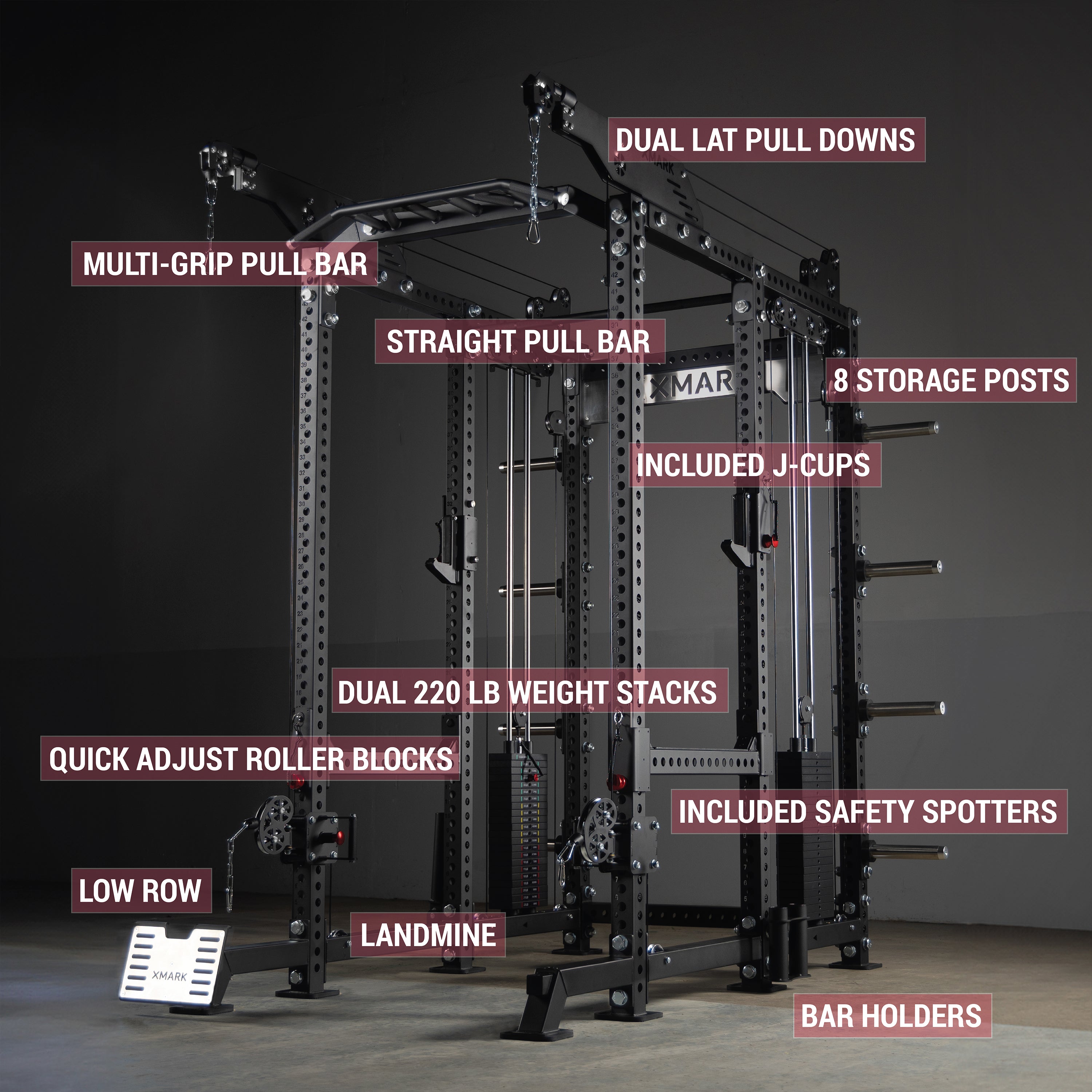 XMARK Commercial Power Rack Cable Machine, 440 lbs Total Stack Weight
