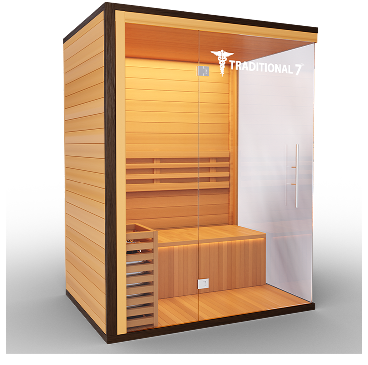 Medical Saunas – Traditional 7 Three-Person Home Steam Sauna, Hemlock Wood, 4.5 kW Heater