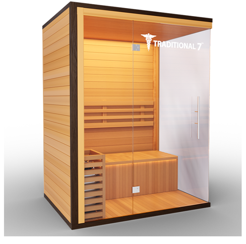 Medical Saunas – Traditional 7 Three-Person Home Steam Sauna, Hemlock Wood, 4.5 kW Heater