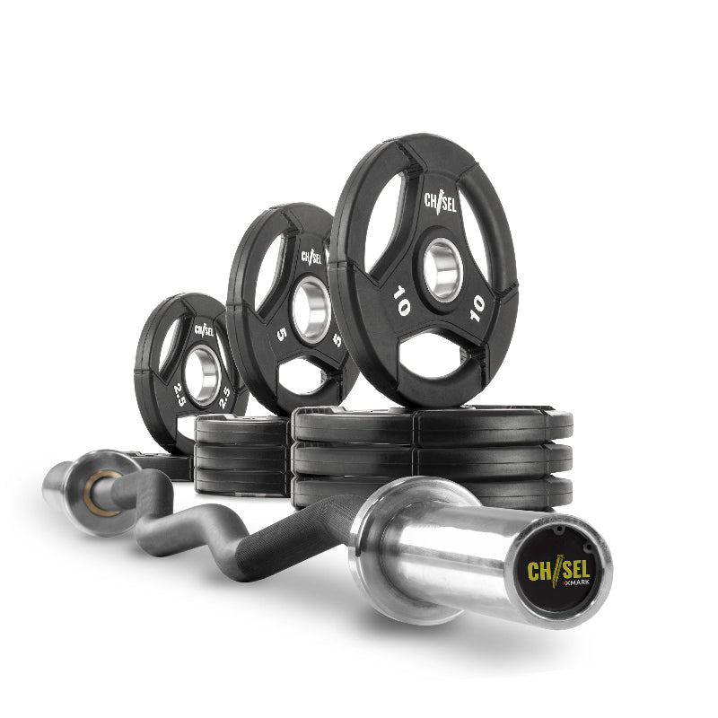 XMARK Chisel Olympic Weight Plates & EZ Curl Barbell Set