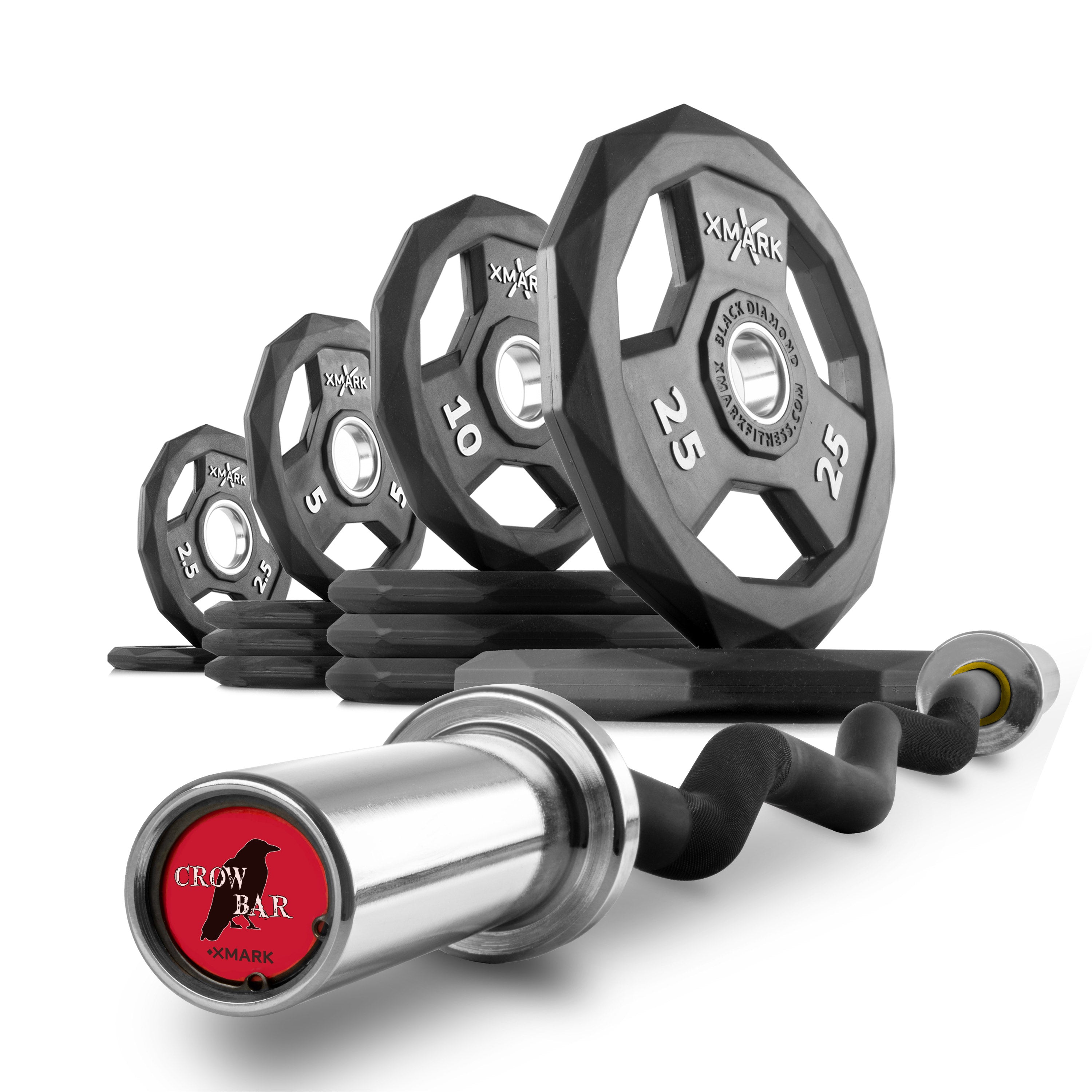XMARK Black Diamond Olympic Weight Plates and Curl Barbell Sets