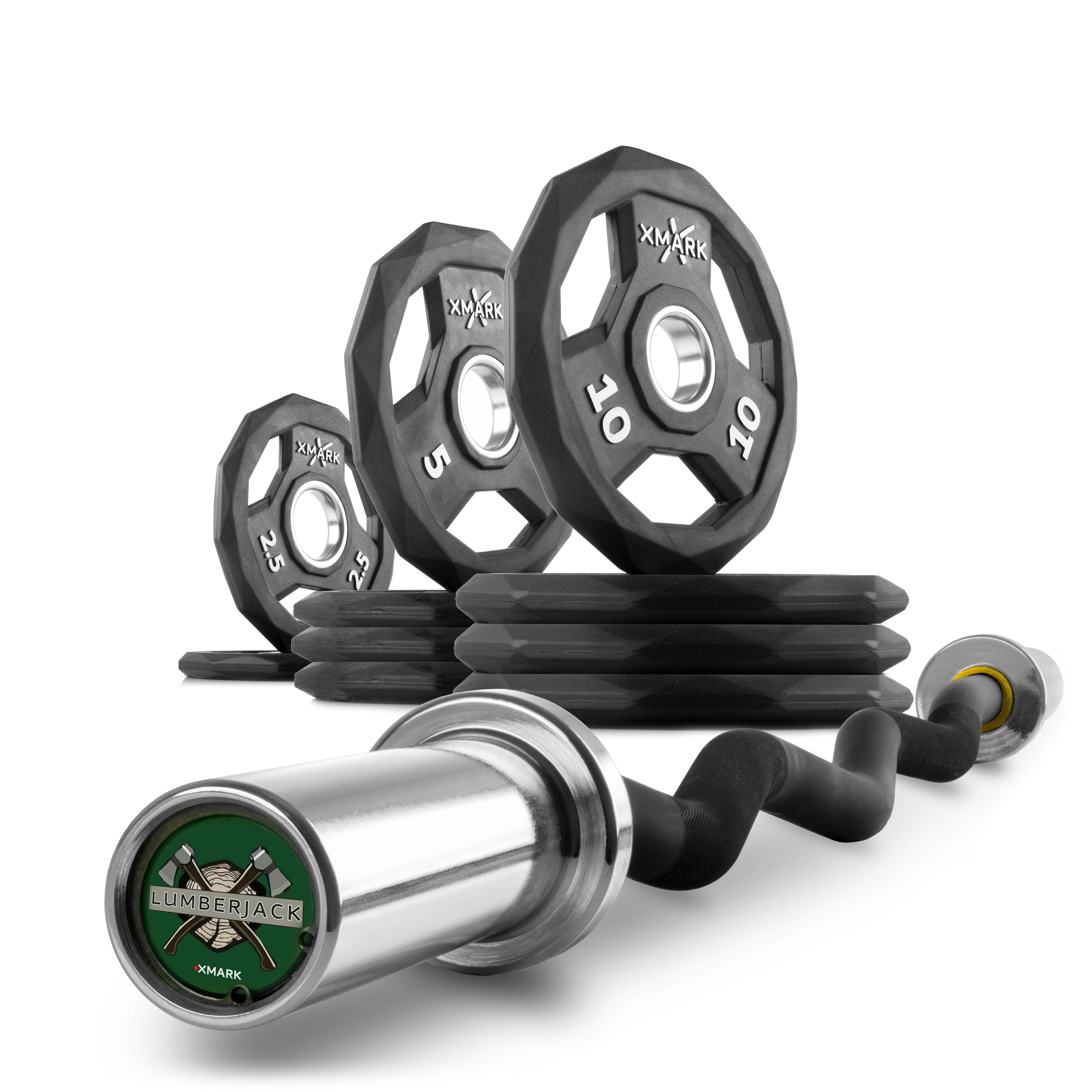 XMARK Black Diamond Olympic Weight Plates and Curl Barbell Sets