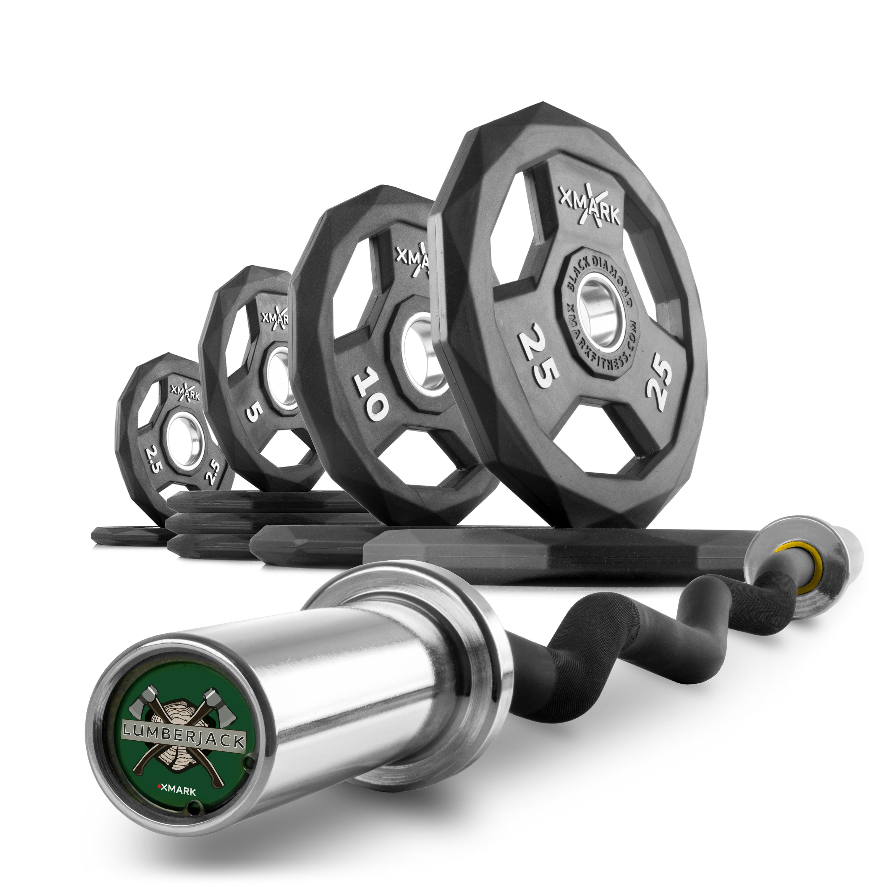 XMARK Black Diamond Olympic Weight Plates and Curl Barbell Sets