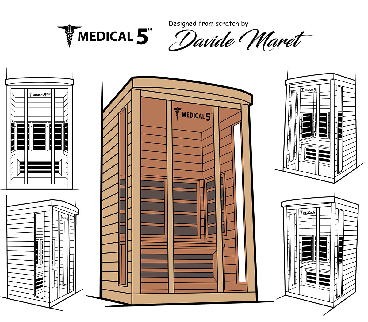 Medical Saunas – Medical 5 Three-Person Home Infrared Sauna, Hemlock Wood, 9 Heaters, 2200 W