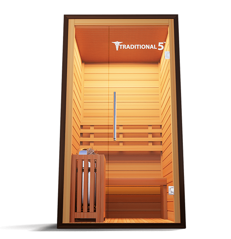 Medical Saunas – Traditional 5 One-Person Home Steam Sauna, Hemlock Wood, 4.5 kW Heater