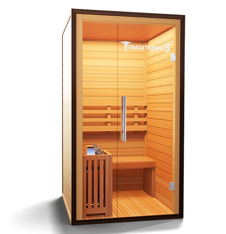 Medical Saunas – Traditional 5 One-Person Home Steam Sauna, Hemlock Wood, 4.5 kW Heater