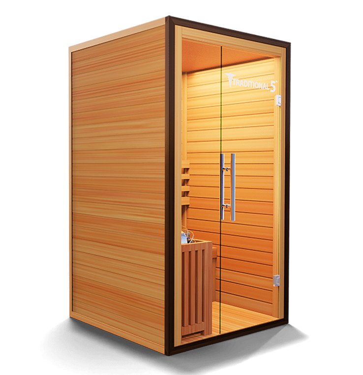 Medical Saunas – Traditional 5 One-Person Home Steam Sauna, Hemlock Wood, 4.5 kW Heater