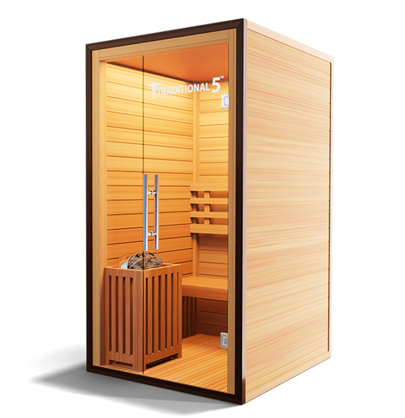 Medical Saunas – Traditional 5 One-Person Home Steam Sauna, Hemlock Wood, 4.5 kW Heater
