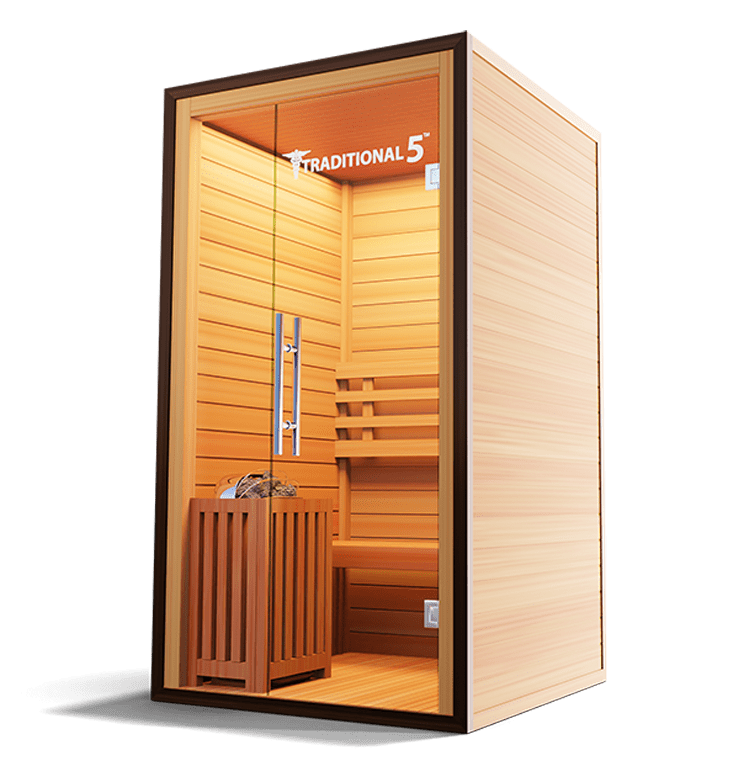 Medical Saunas – Traditional 5 One-Person Home Steam Sauna, Hemlock Wood, 4.5 kW Heater