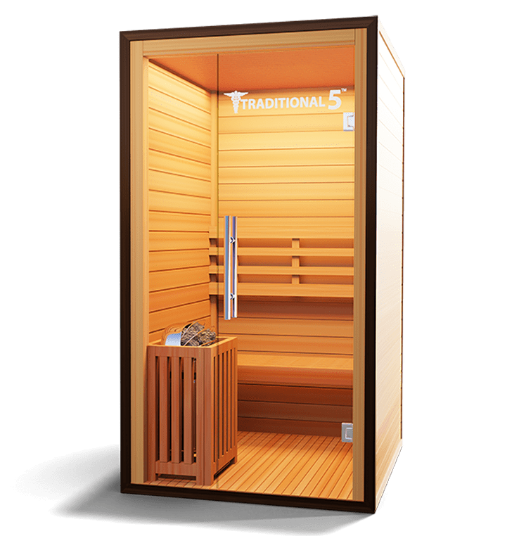 Medical Saunas – Traditional 5 One-Person Home Steam Sauna, Hemlock Wood, 4.5 kW Heater