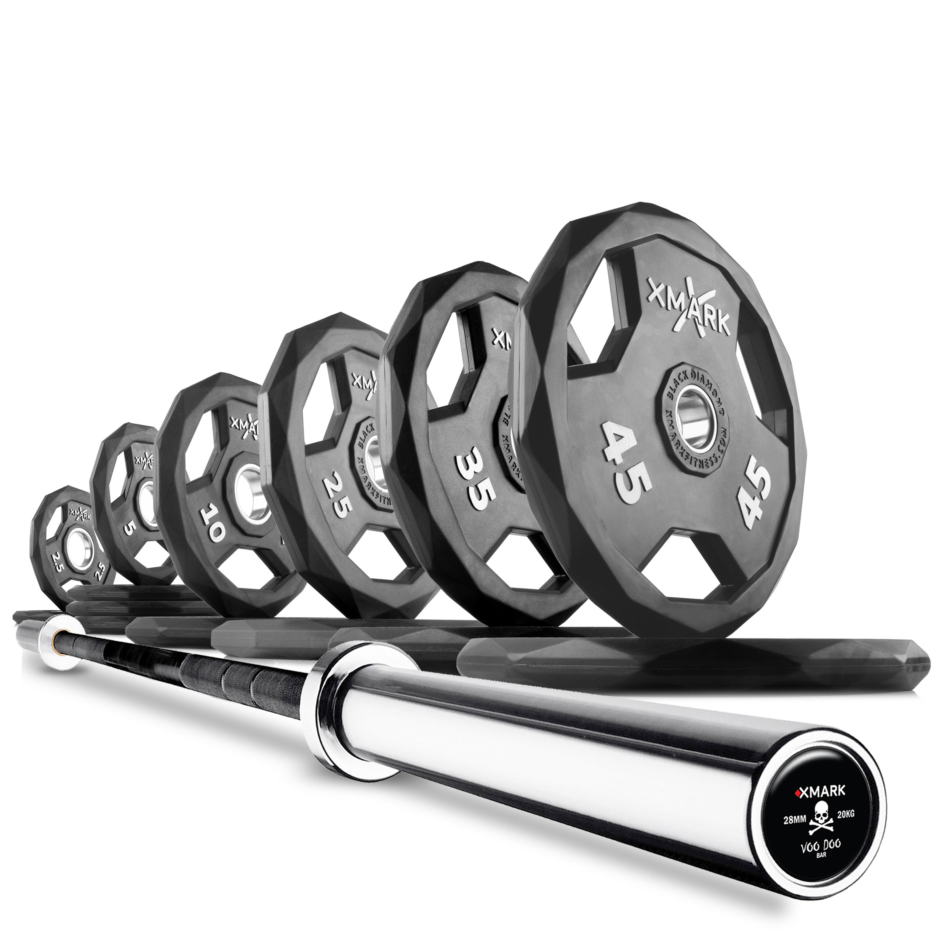 XMARK - Black Diamond Olympic Weight Plates and Olympic Barbell Sets