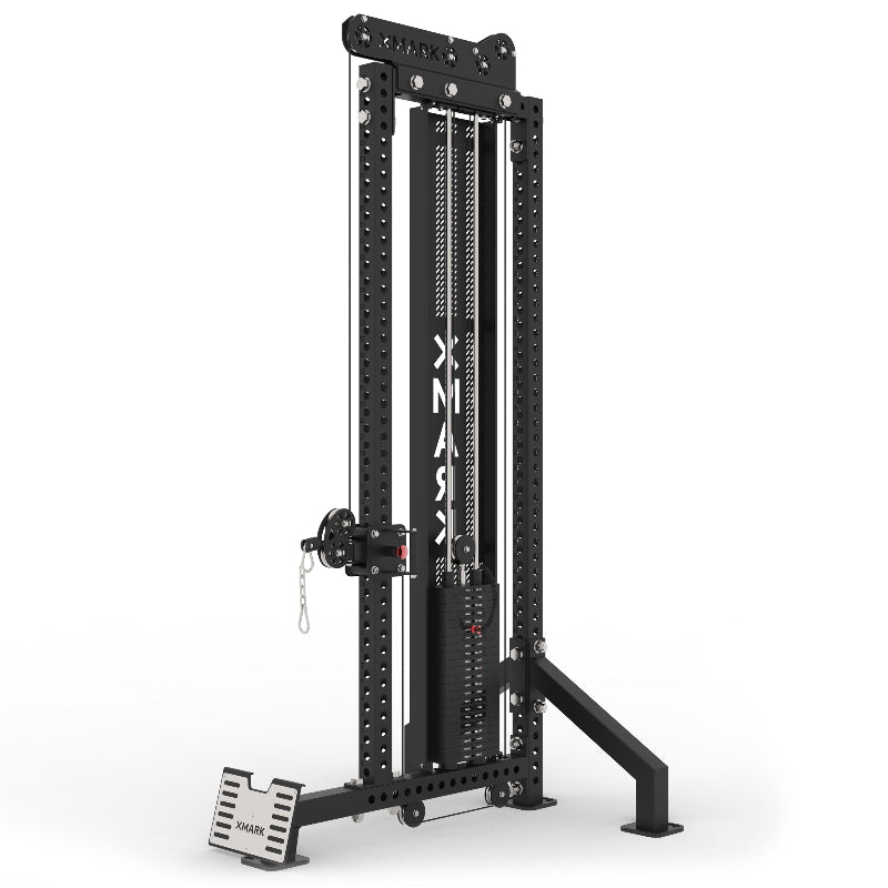 XMARK Commercial Single-Stack Functional Trainer | Low Row Station & Cable Attachments | Space-Saving Strength System