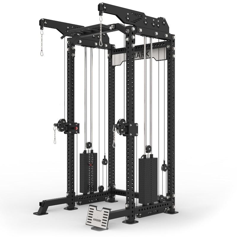 XMARK Commercial Half Rack Functional Trainer with Lat Pulldown & Low Row | Multi-Station All-in-One Gym