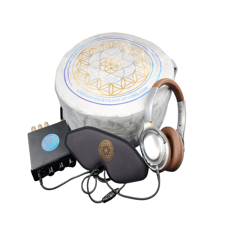 Vibroacoustic Zafu Meditation Cushion Bundle - Traditional Round Design with Dual Transducers & Amplifier