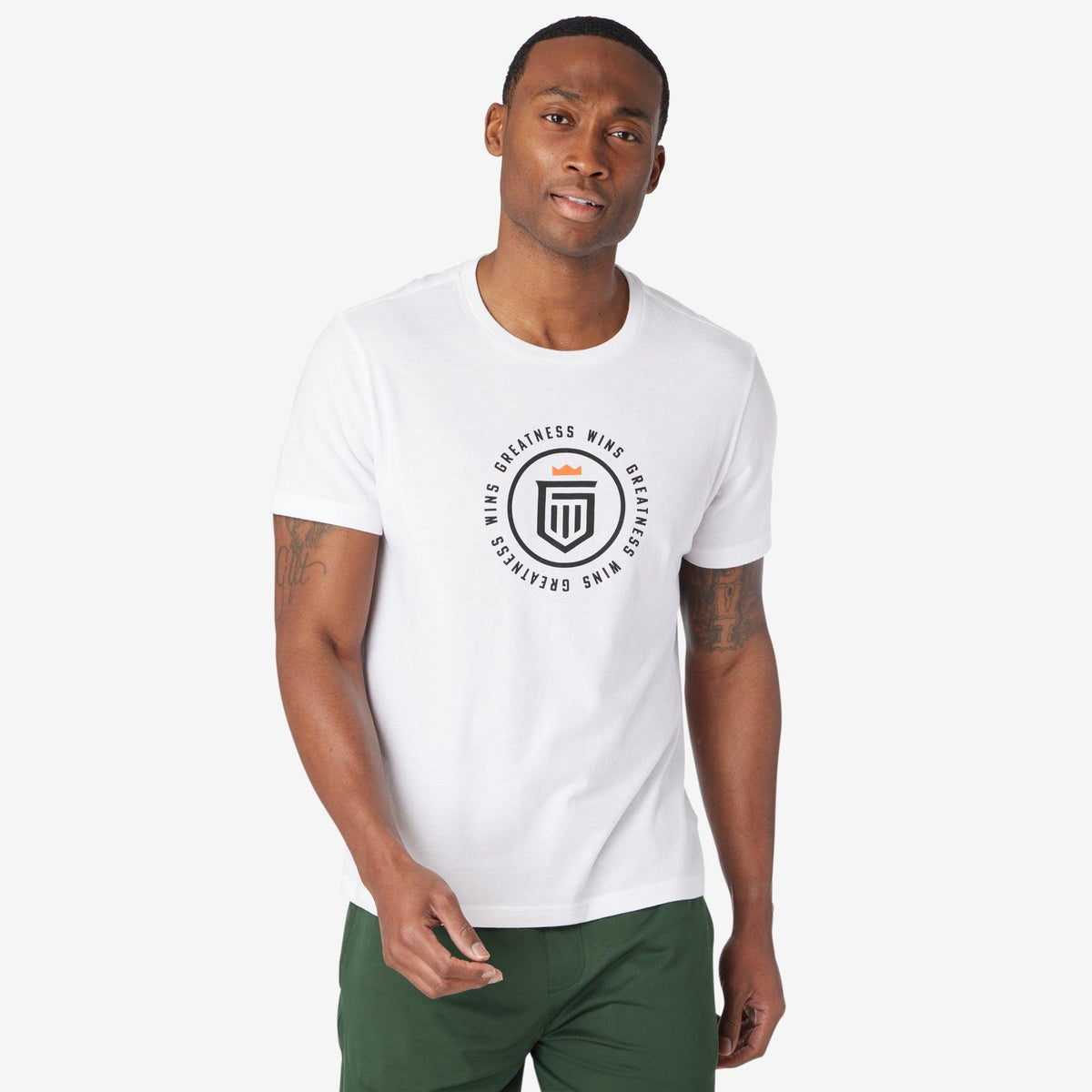 Greatness Wins Men's Badge Graphic Tee | White