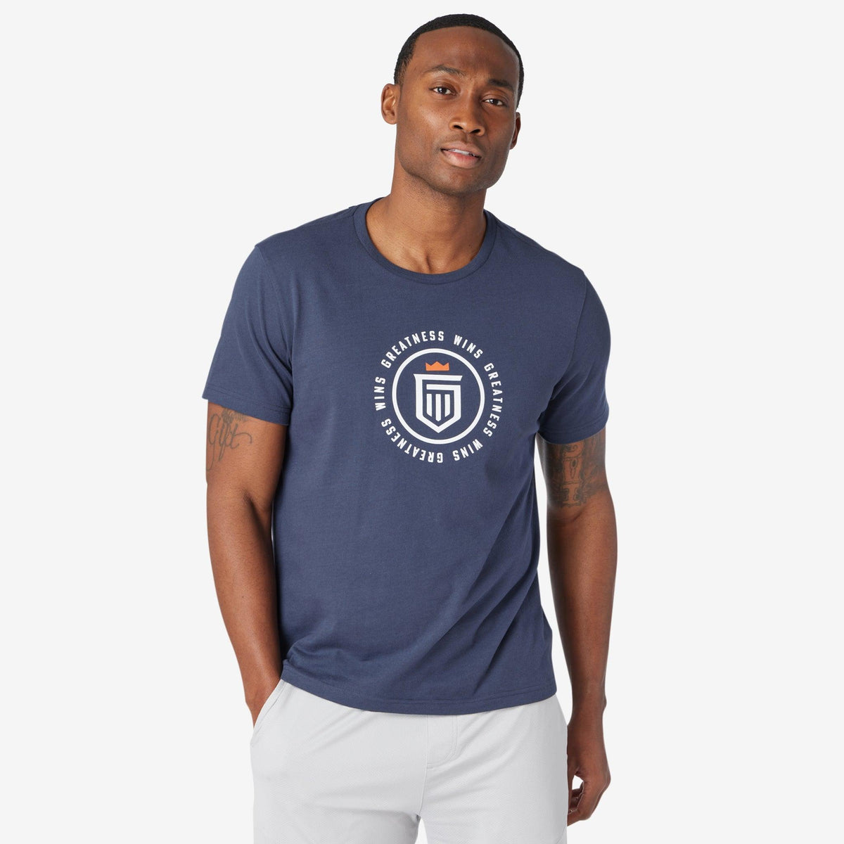 Greatness Wins Men's Badge Graphic Tee | Navy