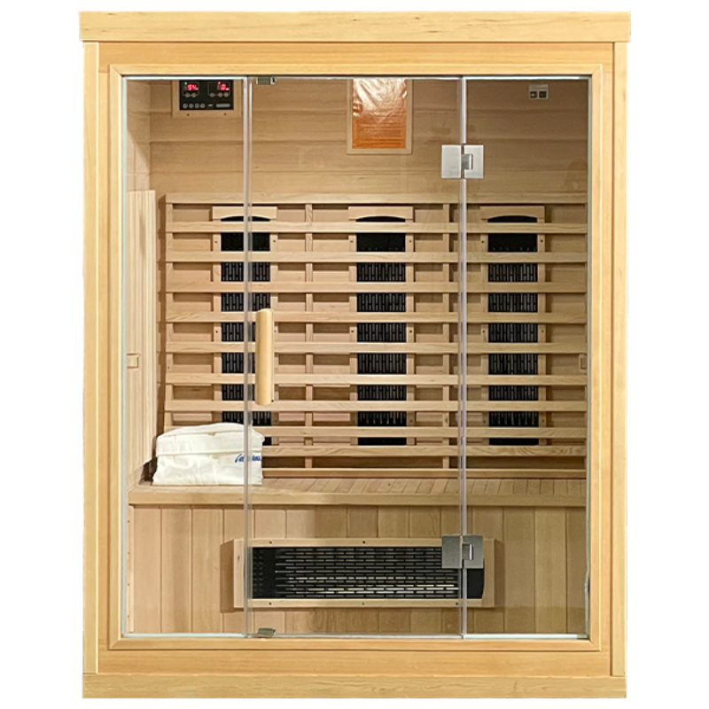 Cal Sauna – Bliss-3 Three-Person Infrared Sauna, Hemlock Wood, Dual Ceramic & Carbon Heaters