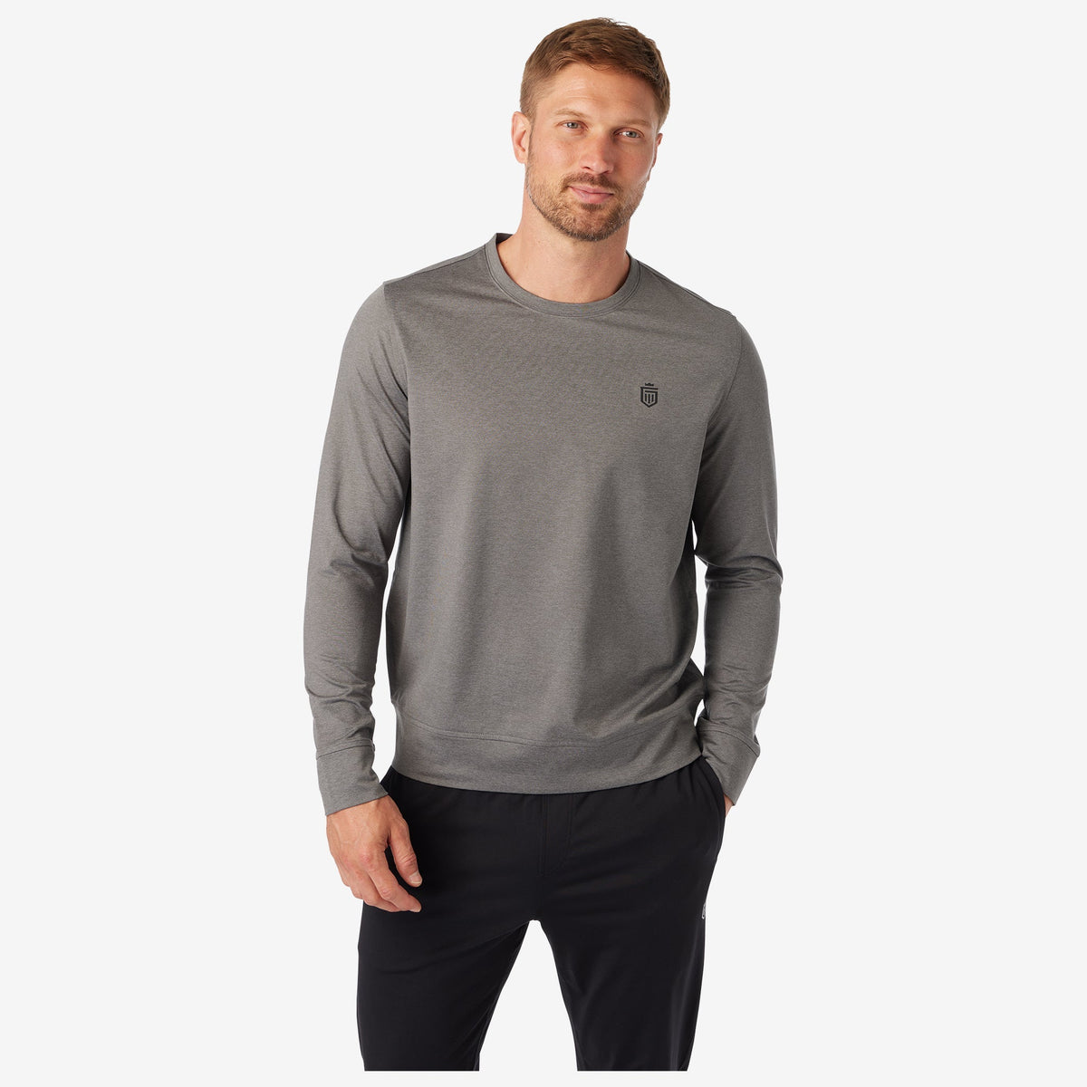 Greatness Wins Men's Core Tech Performance Crew | Gray Heather