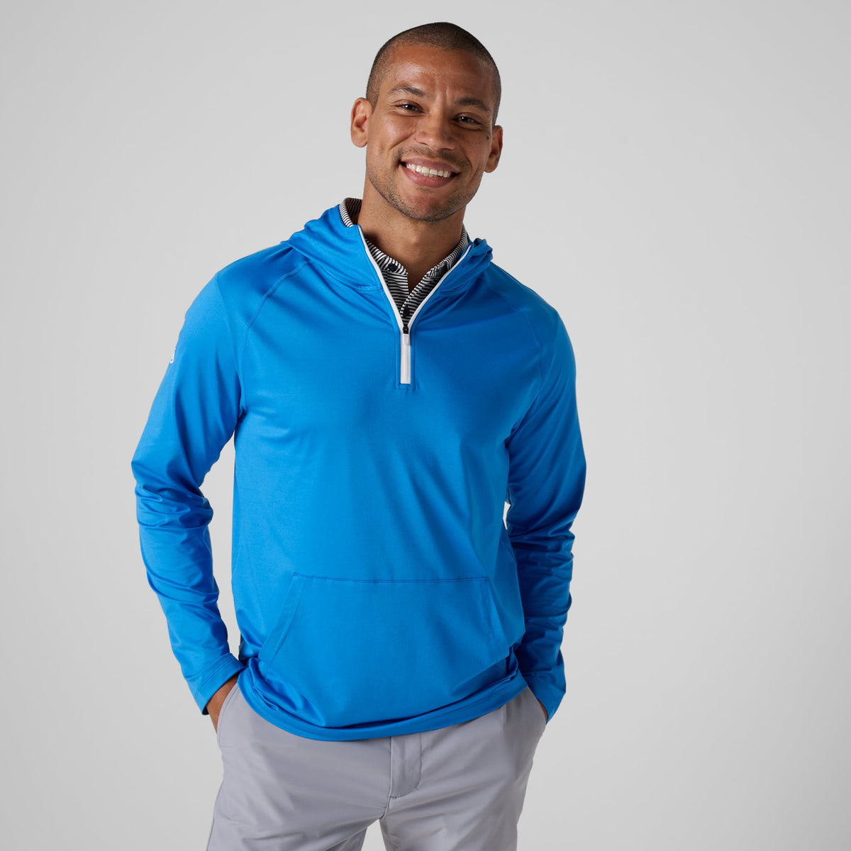 Greatness Wins Men's Core Tech Quarter Zip Hood | Sonic Blue