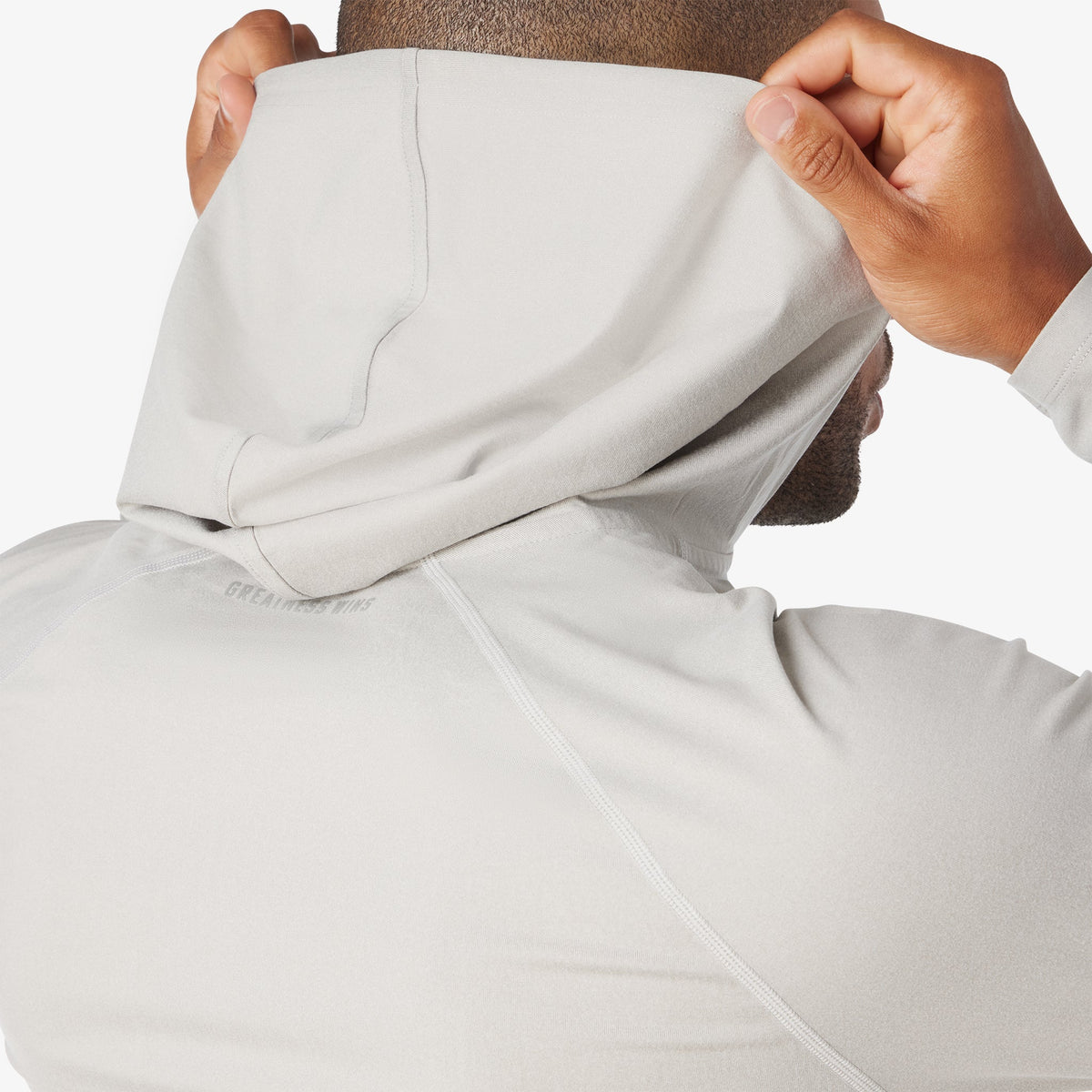 Greatness Wins Men's Core Tech Quarter Zip Hood | Ash Gray Heather
