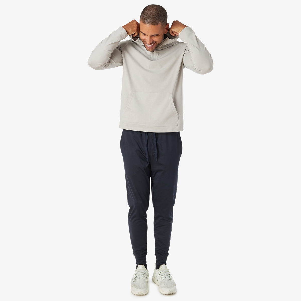 Greatness Wins Men's Core Tech Quarter Zip Hood | Ash Gray Heather