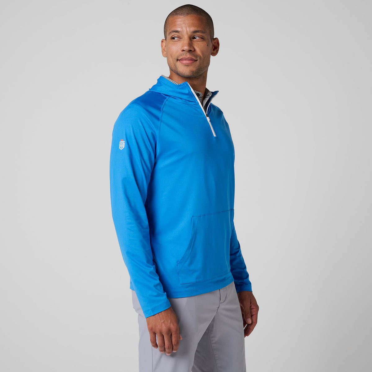 Greatness Wins Men's Core Tech Quarter Zip Hood | Sonic Blue