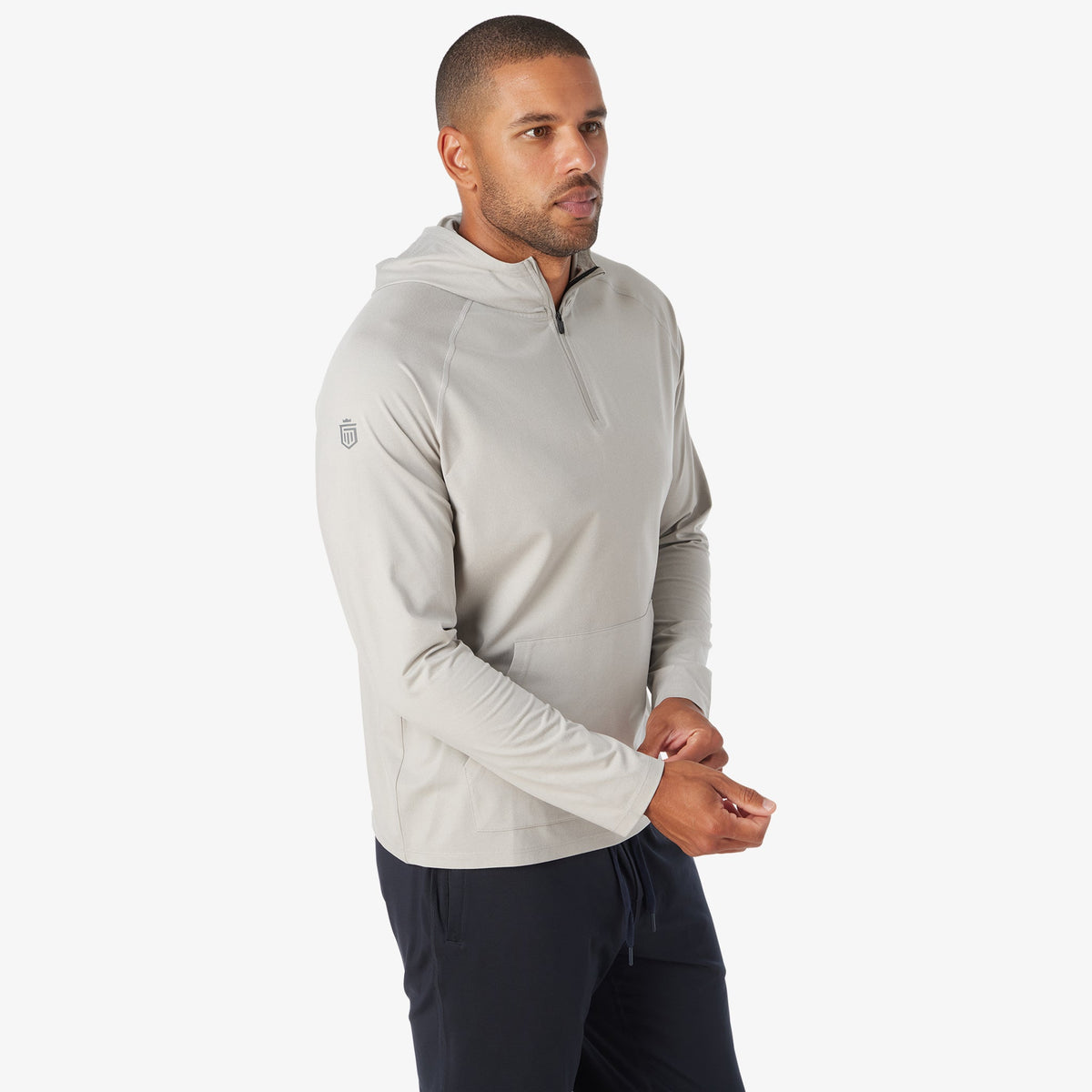 Greatness Wins Men's Core Tech Quarter Zip Hood | Ash Gray Heather
