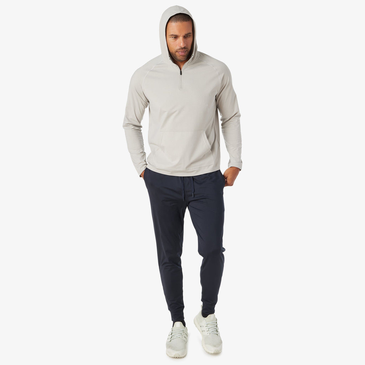 Greatness Wins Men's Core Tech Quarter Zip Hood | Ash Gray Heather