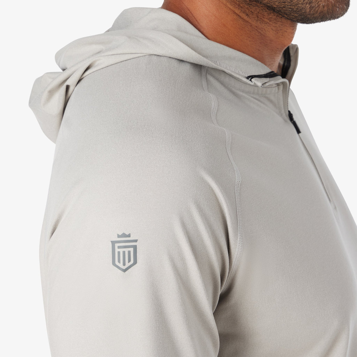 Greatness Wins Men's Core Tech Quarter Zip Hood | Ash Gray Heather