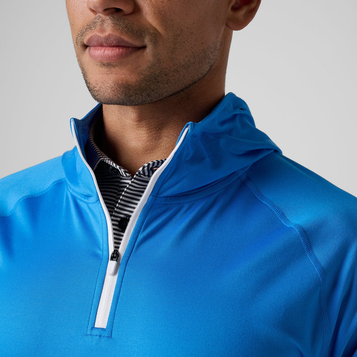 Greatness Wins Men's Core Tech Quarter Zip Hood | Sonic Blue