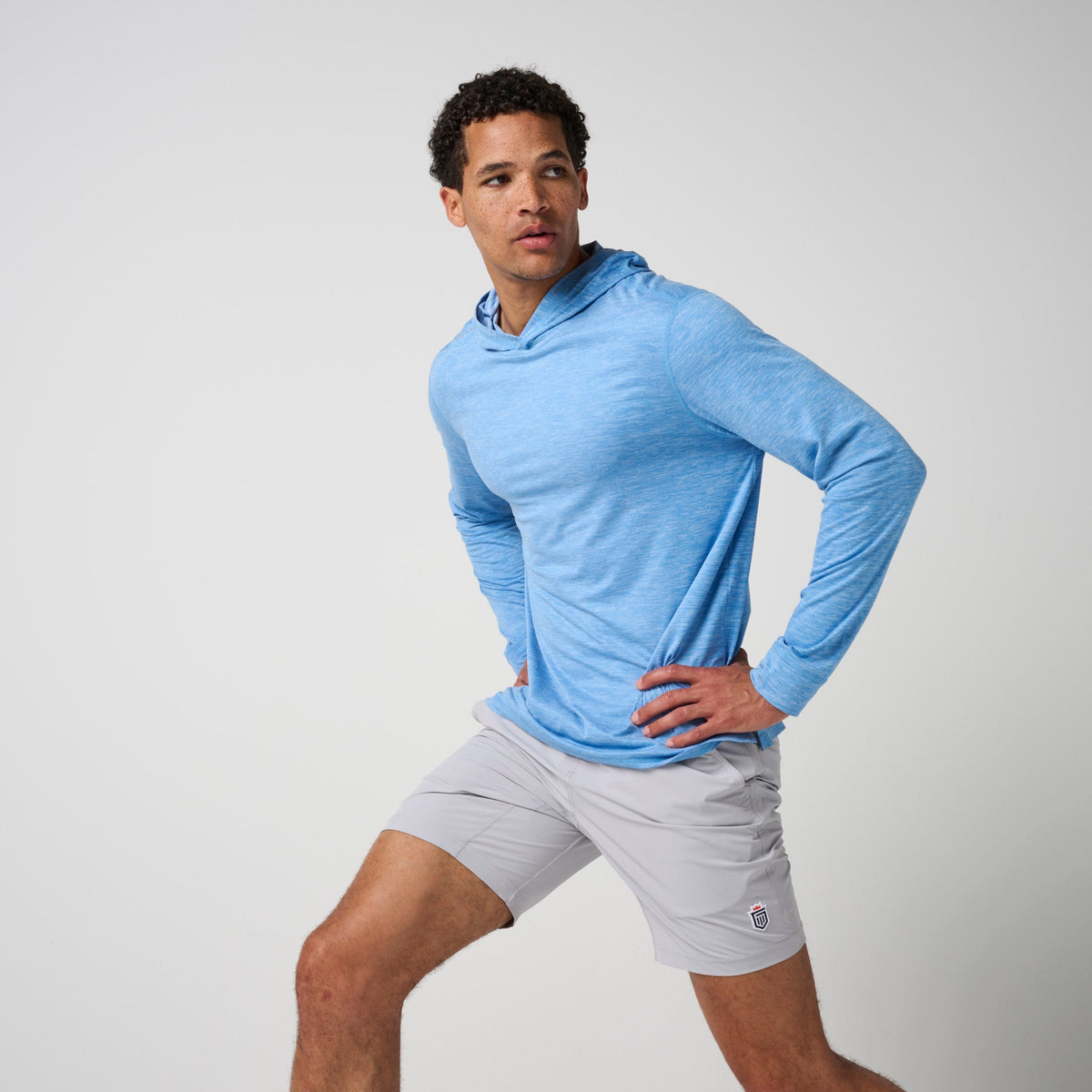 Greatness Wins Men's Core Tech T-Shirt Hoodie | Marina Blue Heather