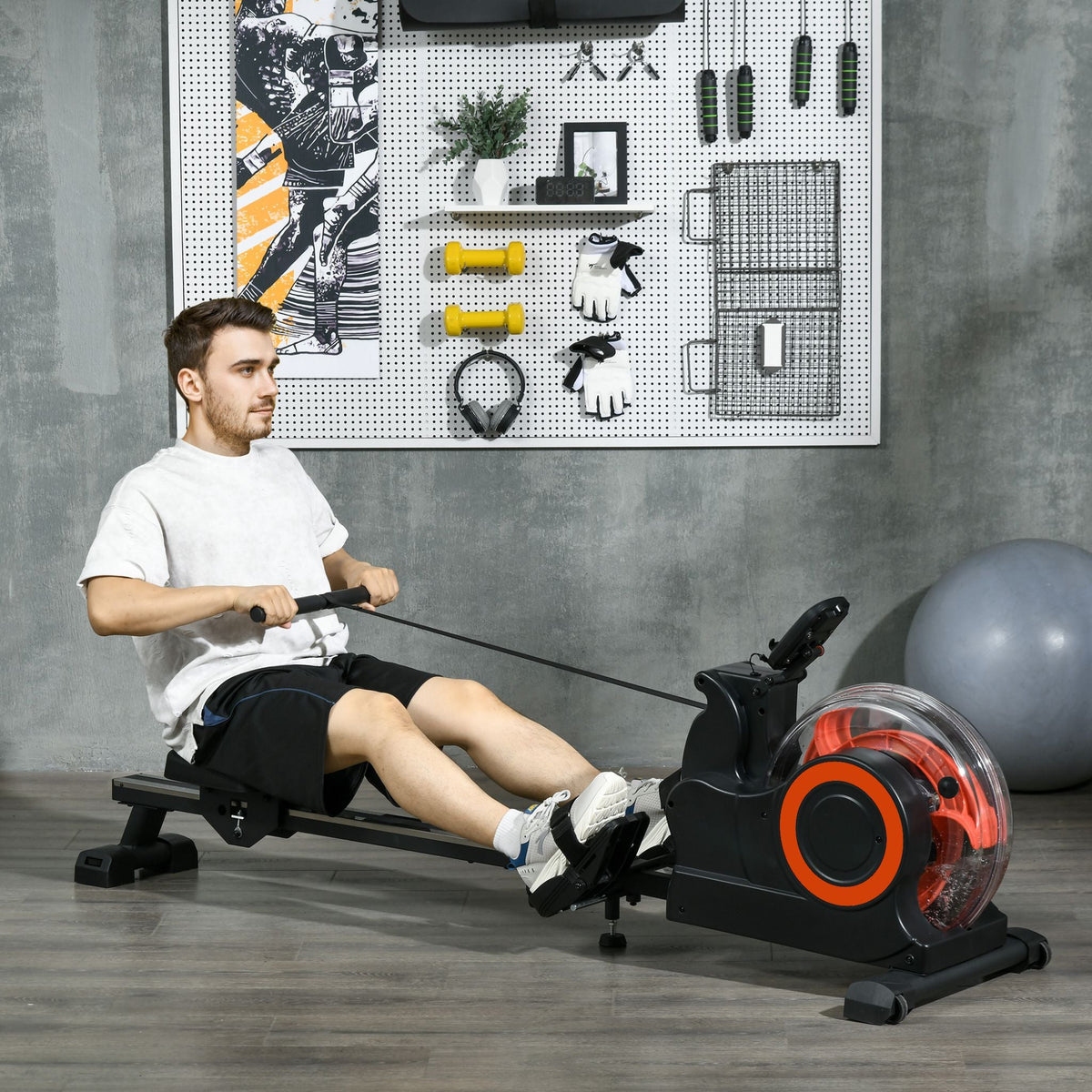 Foldable Water Rowing Machine With Adjustable Resistance, Wheels, LCD Monitor And Tablet Holder (SAK53758)