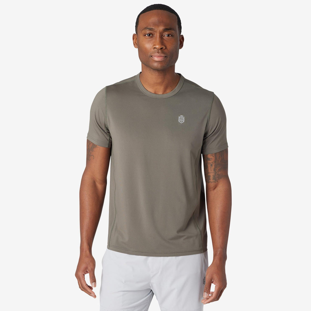 Greatness Wins Men's Performance Training Tee | Olive Gray