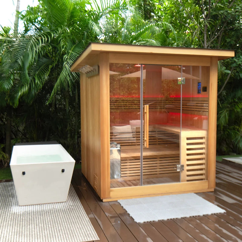 Revive 6-Person Traditional Sauna & Acrylic Plunge – 32–107°F, 1HP Chiller, WiFi Control